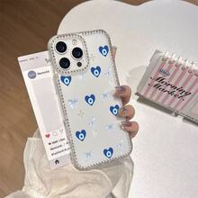 Blue Heart Evil Eye Bow Pattern, suitable for smartphone cases, compatible with Apple 17Pro, 17Promax, 12ProMax, 13ProMax, Apple 16, Apple 15ProMax, Apple 11Pro, Apple 14Plus, and Apple 16E. - transparente - Ver 2