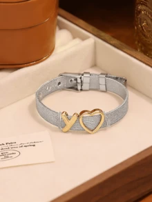 1pc Personalized 26 Letter Heart Adjustable Stainless Steel Bracelet, Luxury Niche Accessory, Fashion Durable, Unisex, Elegant Retro Charm, Suitable For Daily Wear, Party, Jewelry Festival Gift - Multicolor - View 4