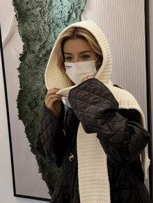 Women's Fashion Solid Color Twist Knit Hooded Scarf Shawl, Beautiful Hooded Scarf For Cosplay, Ideal Halloween, Comic-Con, Renaissance Accessory, Perfect For Kylo Costumes, Cosplay, Dating, Going Out, Skiing, Skating, Camping, Hiking, Hiking,Pasamontañas - Multicolor - View 2