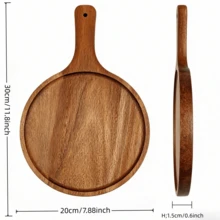 1pc Acacia Wood Tray With Handle - Serving Platter For Pizza, Bread, Cheese, Charcuterie, Fruit, Vegetables - Natural Wood/Brown Color, Snack Tray, Wooden Tray, Minimalist Design, Kitchen Supplies, Living Room/Bedroom & Ramadan Decor - Brown - View 14