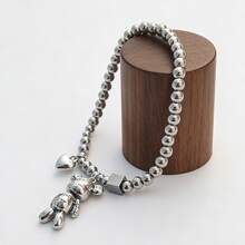 1pc Elastic Rope Teddy Bear & Heart Shaped Couple Bracelet, Suitable For Women's Daily Wear And Christmas Gift Valentines - Silver - View 7