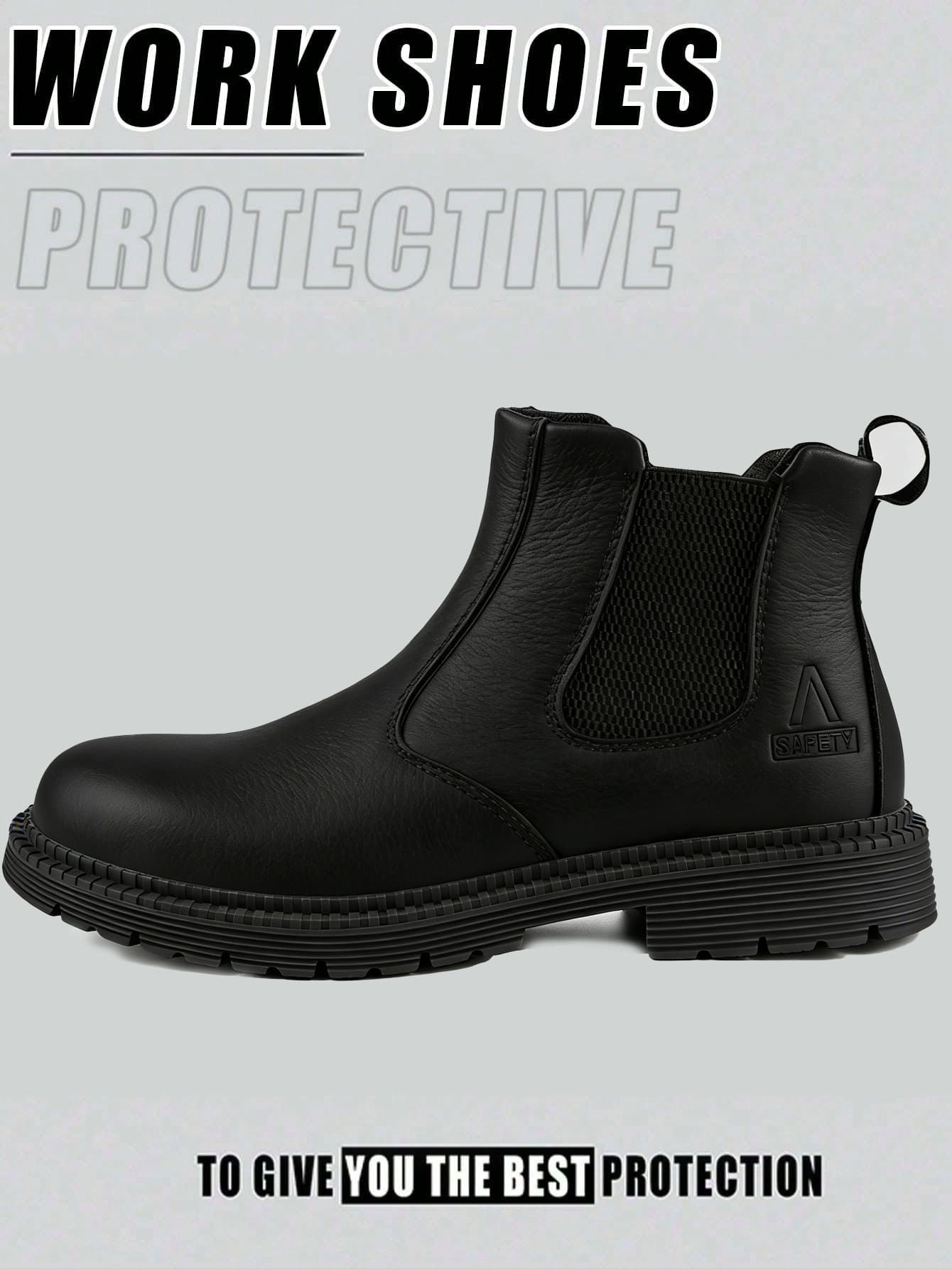 زوج من الأحذية الجلدية الحقيقية للرجال ذات نعل مطاطي وأصابع قدم من الصلب، مقاس أصغر قليلاً، مقاومة للثقب، وأحذية عمل نسائية سوداء مريحة وقوية، مناسبة للميكانيكيين وعمال النظافة ومستودعات والبساتين والمصانع والعمال في الأماكن الخارجية