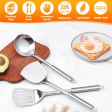 3pcs Stainless Steel Multi-Function Cooking Utensil Set, Including Spoon And Spatula, Kitchen Cooking Tools, Suitable For Home, Apartment And Dorm Use - Silver - View 5