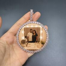 Men's Customized Hip Hop Photo Necklace - Large Solid Frame, Synthetic , Personalized Photo Pendant, April Birthstone Options, Daily Street Fashion Jewelry, Hip Hop Necklace, Shiny Frame Design. - Multicolor - View 5