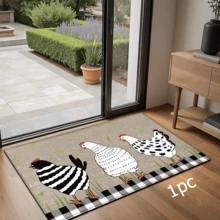 1 件装公鸡图案印花地毯，仿羊毛材质 - 高吸水性，易于清洁，适用于家居装饰、农舍风格、玄关、室内、房间、厨房、餐厅、小型办公室/家庭办公室、水槽旁、洗衣房、门垫、厨房垫、防滑垫 - 彩色 - 查看 13