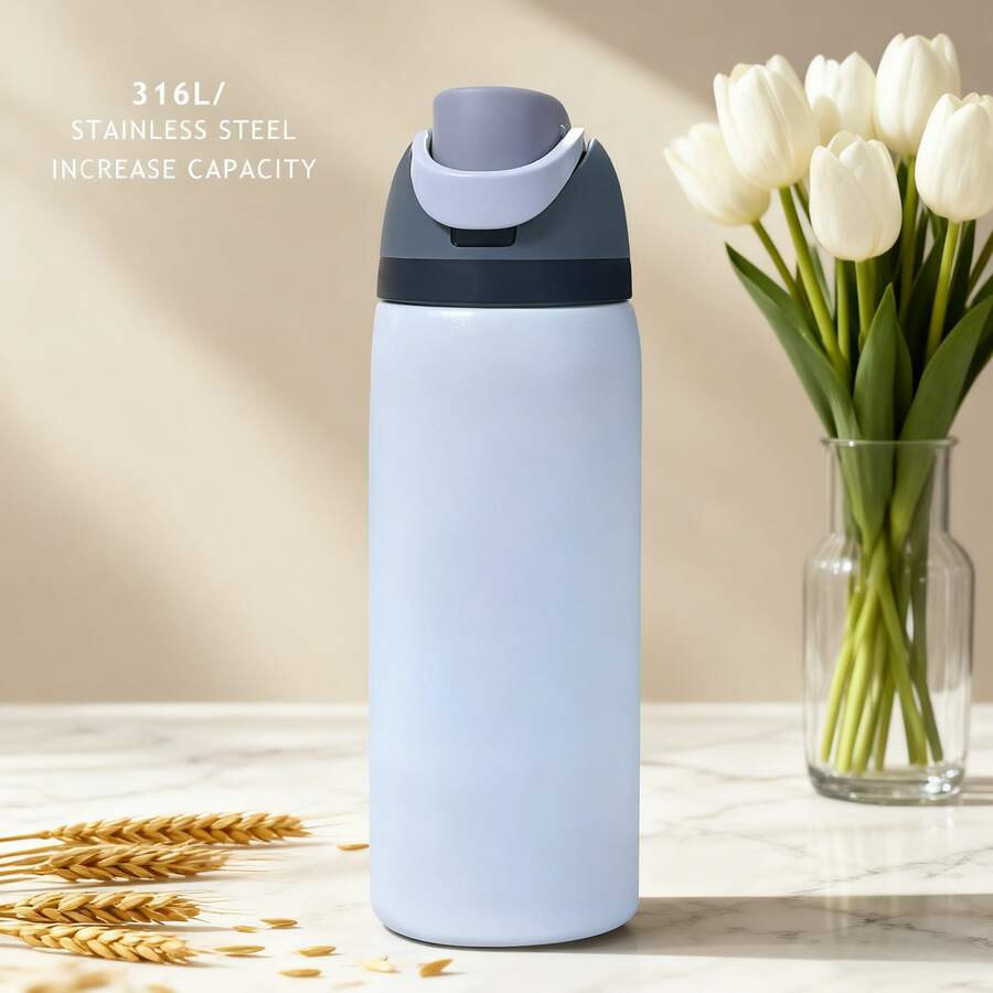 Owa Laa White Water Bottle,32oz/945ml,With A Straw,Keeps Drinks Hot Or Cold,Can Hold Iced Drinks And Water,Has A Beautiful Appearance,Suitable For Leisure,Work,Sports,Indoors And Outdoors,Suitable For Students And Office Workers,As A Gift,Valentine's Day - 白色 - 查看 1