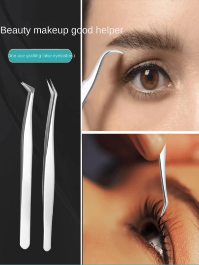 Stainless Steel Eyelash Extension Tweezers, Eyelash Extension Applicator Tools, Including Golden Feather Clip, Dolphin Clip, Peacock Clip, And Tweezers