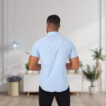 Men's Slim Fit Cotton Button-Down Dress Shirt - Baby Blue - View 3