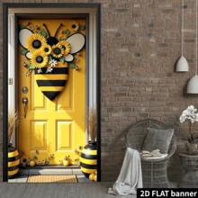 2D Door Banner 1 Piece, 2D Fabric Door Cover Banner Bee Theme Door Wall Decor Banner Party Banner Flag With Sunflower Pattern, For Photo Booth Background And Indoor Outdoor Event Party Decoration - Yellow - View 5