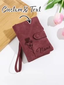 女士定制钱包 三折个性化刻字真皮钱包 送给妈妈的小号生日花钱包 带腕带 信用卡夹 钱包 女孩礼物 6种颜色可选 零钱包 迷你钱包 钱包 小钱包 腕包