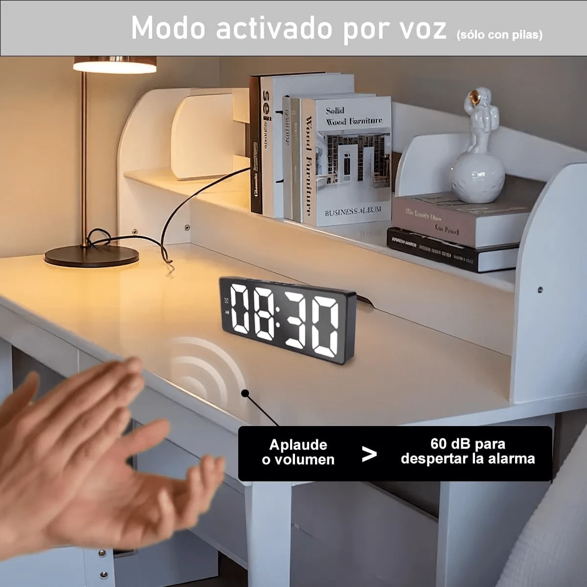 Reloj Digital LED de Gran Pantalla – Versión Personalizada en Español, Modelo Grande / Mediano / Pequeño / Cuadrado, Pantalla HD con hora, fecha, día y temperatura, brillo automático de 10 niveles, temporizador 99:99, doble alarma programable, memoria de apagado, diseño recargable (batería no incluida), ideal para hogar, oficina, escuela, gimnasio, tiendas y espacios comerciales; incluye control remoto en modelos Grande y Cuadrado - Blanco - Ver 1