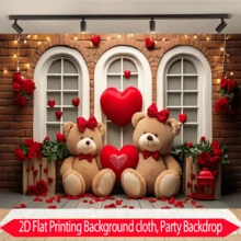 1 chiếc banner lãng mạn ngày Valentine với thiết kế hình gấu, trái tim và nền tường gạch, chất liệu vải polyester, thích hợp cho các bữa tiệc, sân vườn, trang trí nhà cửa, các dịp lễ hội, đám cưới, ngày tỏ tình và trang trí phông nền chụp ảnh. - Nhiều màu - Xem 1