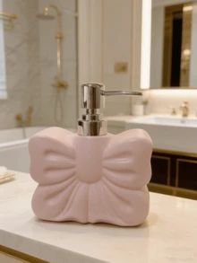 1pc Nordic Style Cute Bow Refillable Shampoo/Body Wash Bottle, High-End Bathroom Decor, Birthday/Holiday Gift, Suitable For Men & Women, Autumn Decor, Back To School Decor, Room Decor, Home Decor, Valentine's Day Gift, Back To School Gift, Eid Al-Fitr Decor, Eid Al-Fitr Gift - Multicolor - View 10