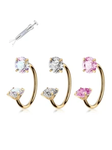 Khuyên mũi hình móng ngựa 8mm, cỡ 20G (0.8mm)/18G (1.0mm), ren trong, đính đá quý, kèm chốt giữ khuyên mũi hình cầu. - 3 chiếc nhẫn + dụng cụ - Xem 10