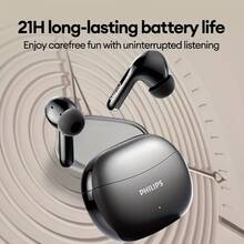 PHILIPS 飞利浦 TAT1320 轻巧无线耳机，蓝牙 6.0，迷你无线耳塞，运动耳机，日常通勤耳机，时尚耳机，高品质音频，符合人体工学设计，便携式音频设备，降噪功能，适合学生和通勤族使用。 - 黑色 - 查看 9