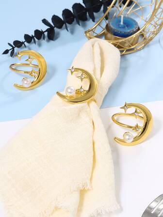 4-12个/套斋月珍珠月亮餐巾环，适合斋月餐桌装饰