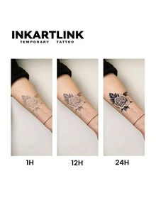 INKARTLINK 几何线条狼头临时纹身贴纸 | 植物精华配方，持久15天 | 半永久逼真纹身贴纸 | 防水防汗时尚个性化贴纸 | 动物肖像人体彩绘 | 音乐节派对必备 - 黑色 - 查看 7