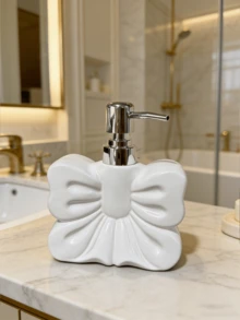 1pc Nordic Style Cute Bow Refillable Shampoo/Body Wash Bottle, High-End Bathroom Decor, Birthday/Holiday Gift, Suitable For Men & Women, Autumn Decor, Back To School Decor, Room Decor, Home Decor, Valentine's Day Gift, Back To School Gift, Eid Al-Fitr Decor, Eid Al-Fitr Gift - Multicolor - View 9