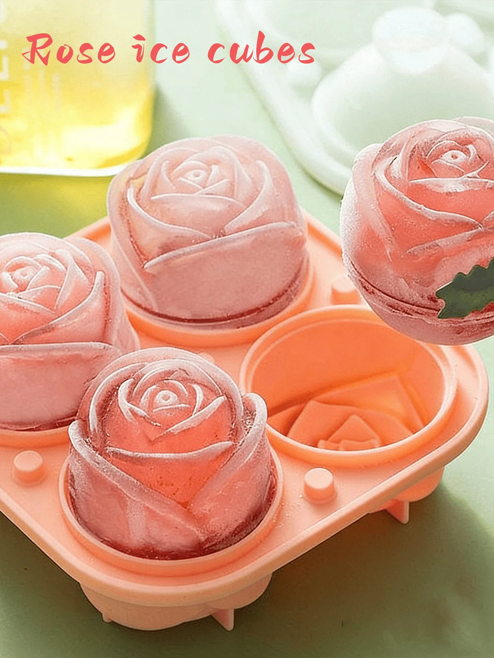 A Silicone 4 Rose-Shaped Ice Cube Tray With A Lid, A 3D Rose-Shaped Ice Cube Mold, And An Ice Ball Maker. Made Of Easy-To-Unmold, Soft, And Reusable Silicone, This Mold Is Perfect For Use In The Freezer, As Ice Cubes For Whiskey, Cocktails,  And Is Also Suitable For Romantic Dates. - trái cam - Xem 1