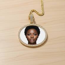 Men's Customized Hip Hop Photo Necklace - Large Solid Frame, Synthetic , Personalized Photo Pendant, April Birthstone Options, Daily Street Fashion Jewelry, Hip Hop Necklace, Shiny Frame Design. - Multicolor - View 6