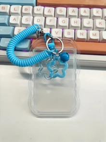 1个可扩展心形卡套钥匙扣，1/2个耐用透明证件卡钱包套装，带可拆卸可擦拭滑动盖、钥匙圈和可拆卸挂绳/吊坠 - 重型透明卡套，带证件窗口和卡槽，耐用透明PVC学生证和门禁卡套，带滑动盖 - 彩色 - 查看 15
