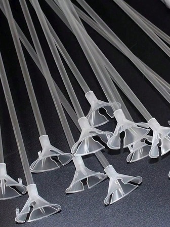 10/20/30/50pcs Plastic Balloon Clips And Sticks, Minimalist Transparent Balloon Holders Suitable For Parties