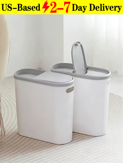 Bathroom Small Trash Can With Lid, 2.1 Gallon Rectangular Bathroom Garbage Can, Slim Garbage Can With Press Top Lid For Toilet, Bedroom, Kitchen, Office, Living Room, Rv, Camper,Kitchen Essentials Bathroom Essentials Trash Can[US-Based Shipping]