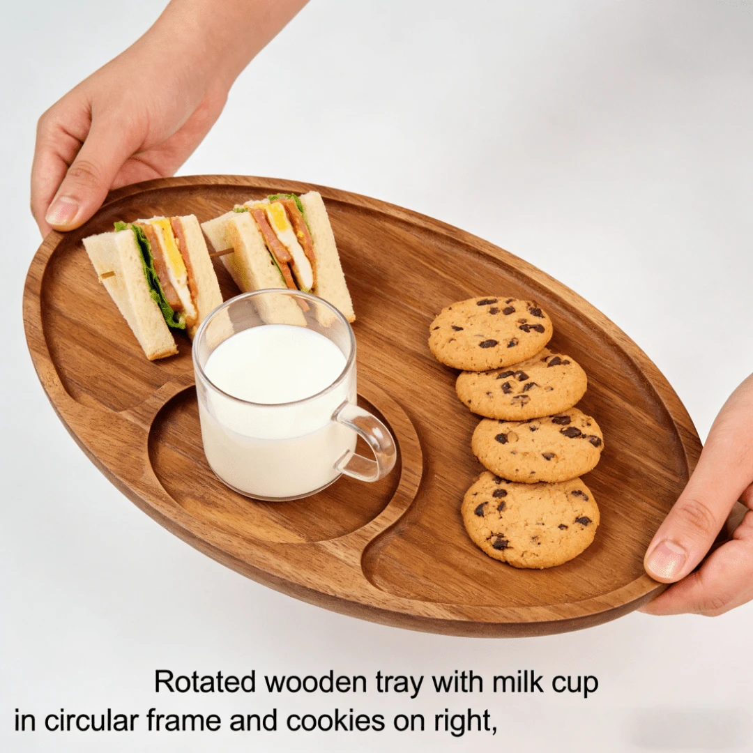Nordic Minimalist Wooden Serving Tray, Made Of Solid Hardwood, Built-In Cup Holders/Dipping Sauce Compartments - No Assembly Required, Dishwasher - Suitable For Home, Restaurant, Wedding, Picnic Party, Patio, Catering - For Cheese, Appetizers, Steak, Desserts - Can Be Used As A Service Tray, Tiered Ramadan Decor Tray, Restaurant Serving Platter, Rustic Wooden Platter, Charcuterie Board, Kitchen Accessory - Brown - View 1