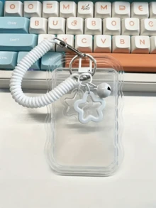 1个可扩展心形卡套钥匙扣，1/2个耐用透明证件卡钱包套装，带可拆卸可擦拭滑动盖、钥匙圈和可拆卸挂绳/吊坠 - 重型透明卡套，带证件窗口和卡槽，耐用透明PVC学生证和门禁卡套，带滑动盖 - 彩色 - 查看 18