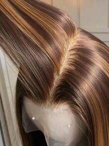 200%密度蜂蜜金棕色真人发混纺蕾丝前假发，13x4/13x6高密度渐变直发蕾丝假发，5x5预拔毛无胶挑染假发，4/27带婴儿发混纺假发 - S4/27 - 查看 2