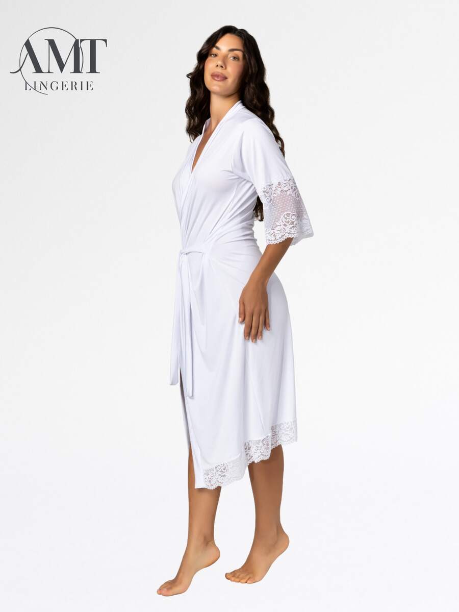 Long Robe Luxury Lace Robe Hobe Women's Hobby - White - View 1