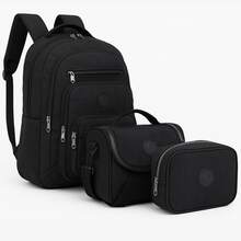 Children's School Backpack Kit: Large Reinforced Backpack With Thermal Lunchbox And Waterproof Pencil Case, Suitable For Youth, Teenagers, Outings, Travel, Notebooks, Girls, Boys, Unisex - 黑色 - 查看 1