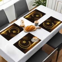 Bộ 1/4/6 tấm lót bàn ăn bằng vải lanh họa tiết trăng lưỡi liềm, trang trí ngày lễ Hồi giáo, phù hợp cho bàn ăn, mọi mùa, thảm trải bàn hiện đại có thể giặt được, trang trí phòng, lót ly, thảm lót bàn ăn nhà bếp, trang trí tiệc trong nhà và ngoài trời, trang trí nhà cửa, quà tặng lý tưởng. - Nhiều màu - Xem 6