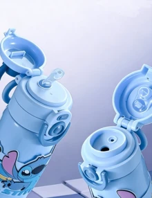 Stitch Insulated Bottle 500mL Blue Gradient Style, Adorable Stitch Cartoon Print, Insulated Material, Stainless Steel Liner, Leak-Proof Lock, Portable Design, Vacuum Insulation, Perfect For Daily Carry, Travel, Office, Leisure, Cartoon Lovers, Young Women, Students, Office Workers, Lovely Gift For Friend/Lover, Unique Birthday/Festival Gift - Blue Stitch - View 7
