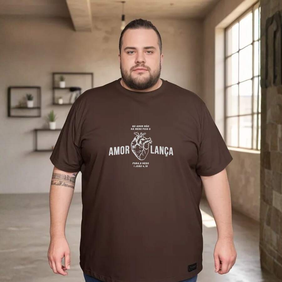Men's Plus Size Gospel T-Shirt With "Love Without Fear" Print - Rust Brown - View 1
