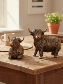 Adorable Highland Cow Figurine (Vintage Texture) - Farmhouse Animal Decor, Perfect For Placing On Living Room Shelves, Coffee Tables, And Rustic Spaces. Adds A Cozy Countryside Vibe, A Charming Home Accent Piece Popular In Modern Interior Decoration. - Multicolor - View 4