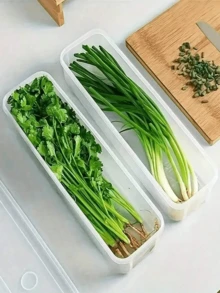 1 Piece Of Coriander/Scallion Storage Box, Refrigerator Fresh-Keeping Box, Thick Noodles/Egg Storage Box, Transparent Cover, Anti-Odor, Refrigerator Storage Box - Trong suốt - Xem 4