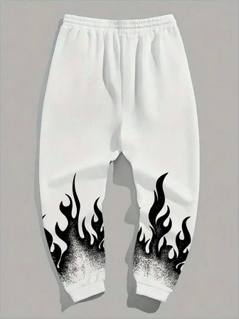 Sportbyxor med 3D-flamtryck, unisex, fitnesslöpning, casual, high street-byxor, ny höstkollektion 2025