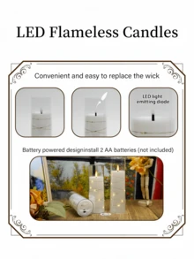 2/3/5 piezas Velas LED sin llama, Luces de cuerda envueltas con control remoto, Crea un ambiente romántico, Adecuado para decoración del hogar, decoración de bodas, decoración de mesa, decoración de vacaciones, decoración de fiestas - transparente - Ver 9