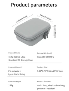 适用于 Insta360 GO Ultra 的中号便携包，采用耐用的 PU 皮革和 EVA 材料制成，有灰色和黑色可选，是旅行摄影、Vlog 和户外探险的理想之选，提供全面保护 | 可容纳并保护 GO Ultra 运动相机及其配件 | 便于携带 | 轻巧便携 - 均碼 - 查看 7