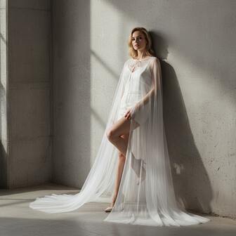 1 st mjuk och lätt chiffongbrudsjal med fransar och dragsko, lämplig för fotografering, bankett, fest, solskydd