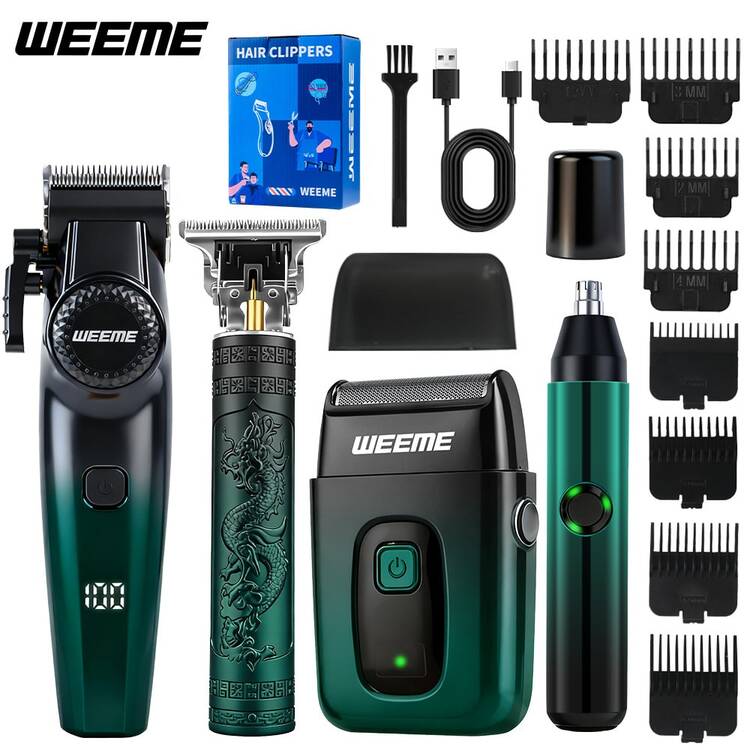 WEEME Kit de aseo profesional 4 en 1 para hombres - Afeitadora eléctrica, recortadora de barba, recortadora de vello nasal, recargable por USB, corte potente y preciso - Multicolor - Añade 14