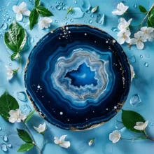 1 pieza Elegante rebanada de ágata azul redonda para decoración de pared (20x20 cm) - Decoración vibrante para la temporada festiva y el festival de primavera, ideal para la cocina, el jardín, la oficina, la decoración del hogar, posición aleatoria del orificio