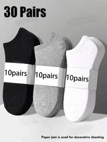 1/15/30 Pairs Unisex Solid Color Ankle Socks, Invisible Socks, Sports Socks, Basic Simple Breathable Soft Comfortable Fashion Versatile Socks, Couple Matching, Suitable For Daily Or Outdoor Casual Wear - Multicolor - View 1