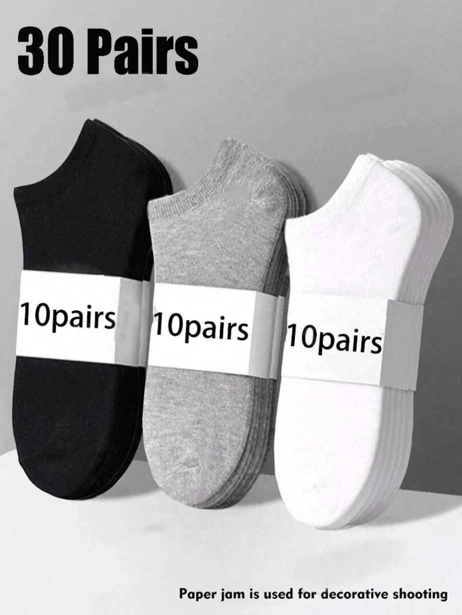 1/15/30 Pairs Unisex Solid Color Ankle Socks, Invisible Socks, Sports Socks, Basic Simple Breathable Soft Comfortable Fashion Versatile Socks, Couple Matching, Suitable For Daily Or Outdoor Casual Wear - Multicolor - View 1