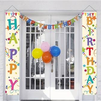 2 piezas Cartel de entrada de cumpleaños feliz y colorido - Decoración de pancarta vibrante, adecuado para suministros de fiesta de cumpleaños coloridos