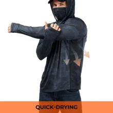 RODEEL Summer Mens UVSun Protection Hoodie Shirt With Face Mask Cooling Long Sleeve Thumb Holes Quick Dry Moisture Wicking For Fishing Hiking Boating Cycling - Đen và xanh - Xem 7