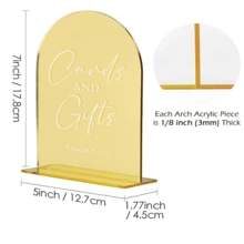 1pc Gold Mirror Acrylic Dessert Bar Tabletop Sign - Arch Acrylic Wedding Sign With Base | Wedding & Party Dessert Bar Arch Sign - Gold - View 13