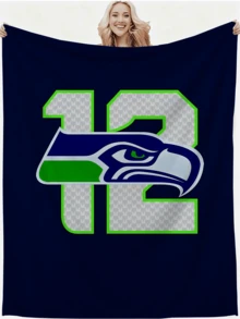 Seahawks 12th Man Flannel Throw Blanket  Plush & Cozy Football Gifts   MultiSize UltraSoft Warm Blanket  Perfect For Game Day, Home Decor, And Showing Team Spirit! - 白色 - 查看 3