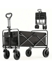 1pc Collapsible Foldable Wagon Cart, 220LBS Heavy Duty Utility Garden Cart With All-Terrain Wheels For Beach, Lawn, Sports, Camping, Black, 30" - 黑色 - 查看 7